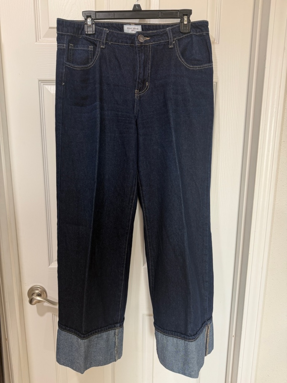 GOGO Dark Indigo Wide Leg Jeans with Light Cuff
